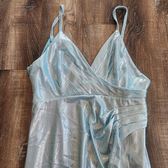 Retrofete Yesi Dress in Blue Silver XXL NWT Metallic Maxi Spaghetti Straps - Picture 4 of 13